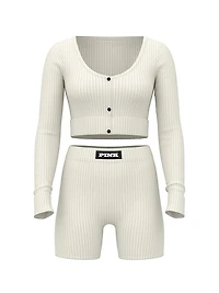 Lounge Ribbed Cropped Cardigan & Shorts Set