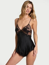 Sheer Rose Satin Romper
