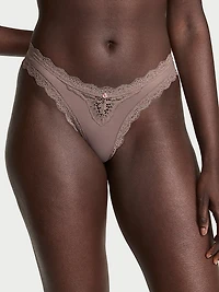 Lace Rhinestone Heart Hardware Brazilian Panty