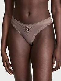 Lace Rhinestone Heart Hardware Thong Panty