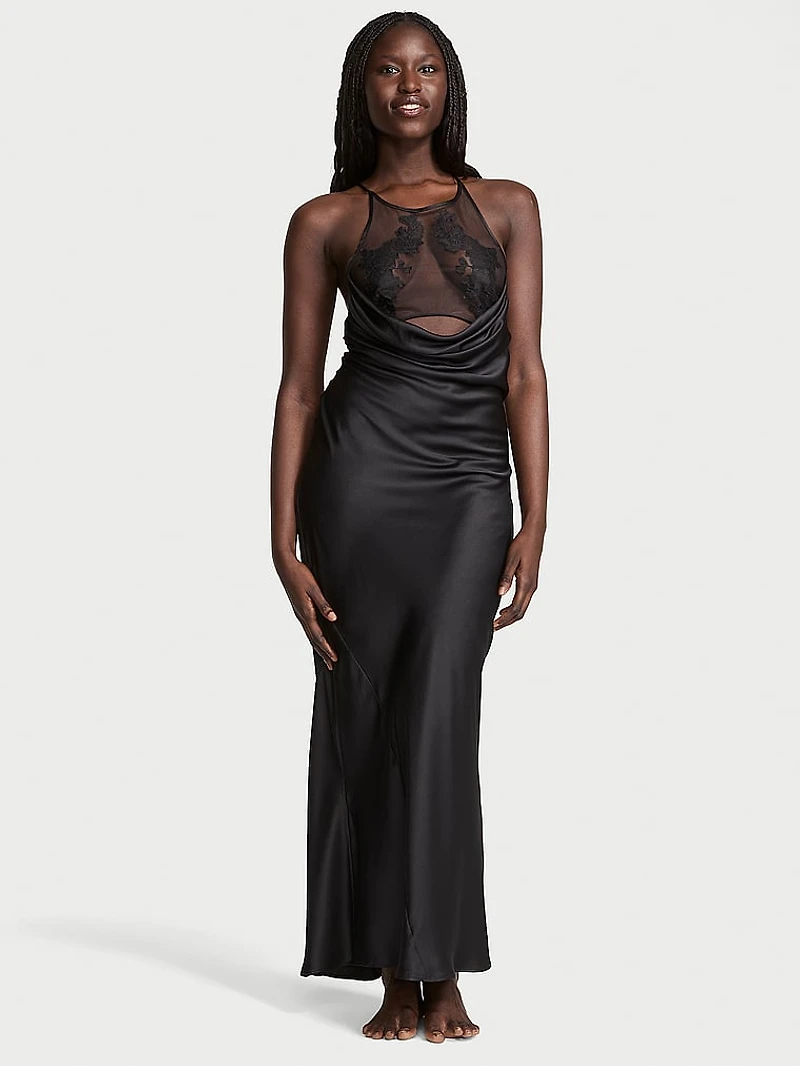 Sheer Rose Satin High-Neck Long Slip