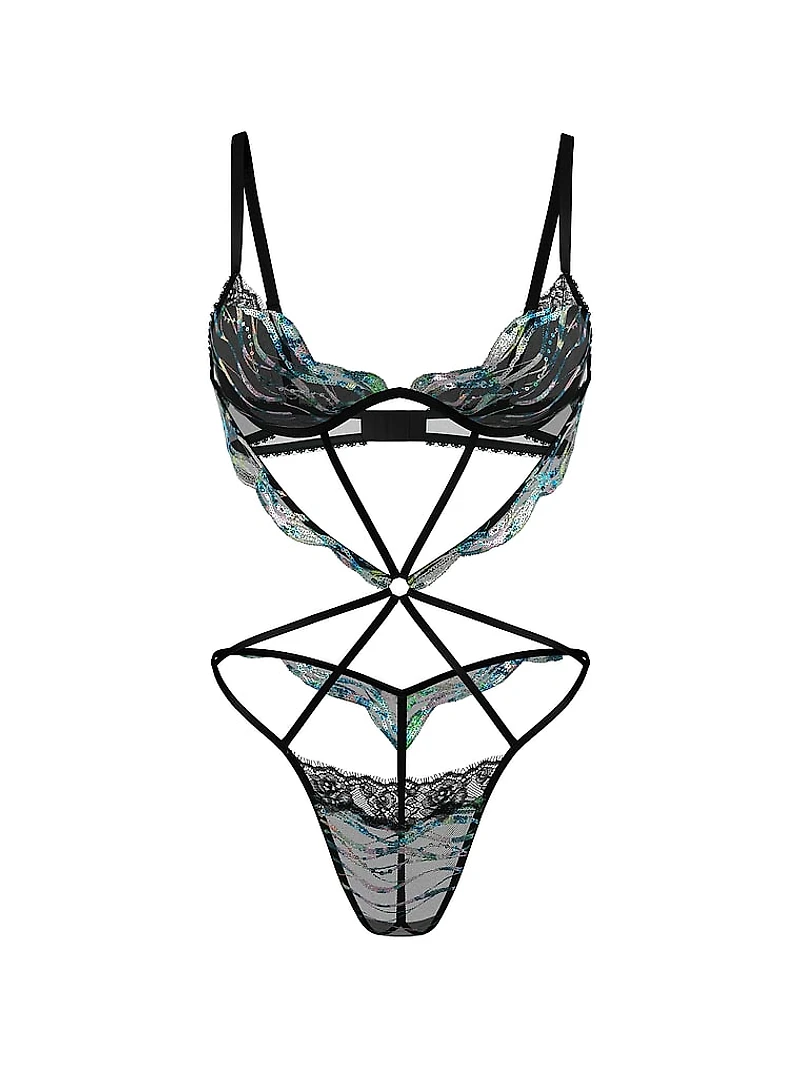 Siren Shimmer Embroidery Strappy Teddy