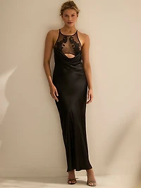 Sheer Rose Satin High-Neck Long Slip