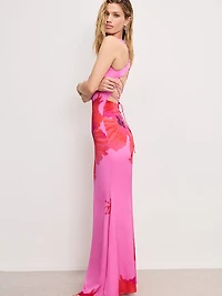 Satin Lace-Up Maxi Dress
