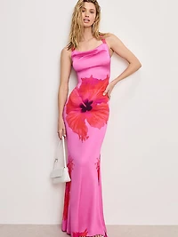 Satin Lace-Up Maxi Dress