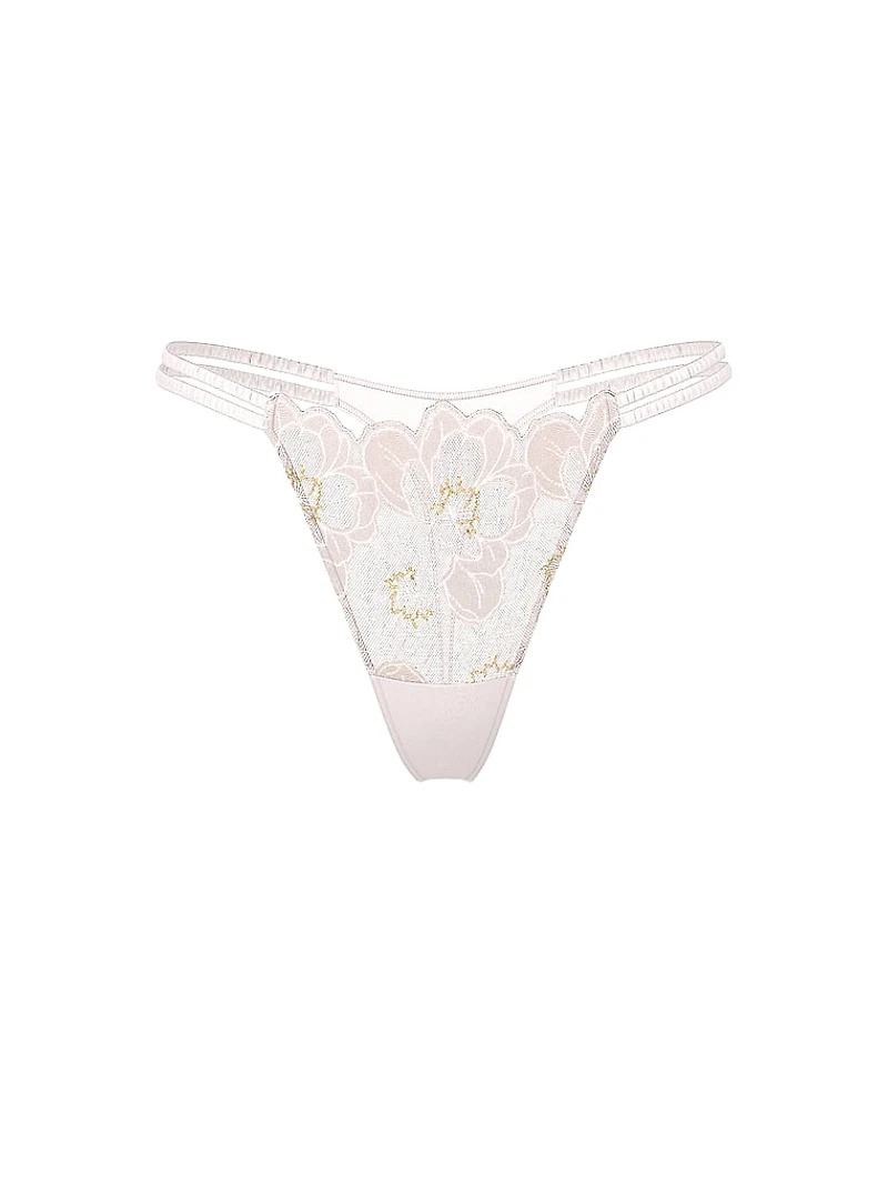 Peony Embroidery Strappy Thong Panty