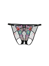 Dark Blossom Embroidery Crotchless Adjustable String Bikini Panty