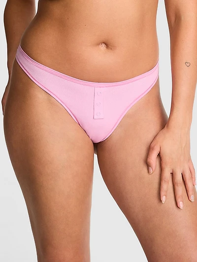 Cotton Lace-Trim Thong Panty