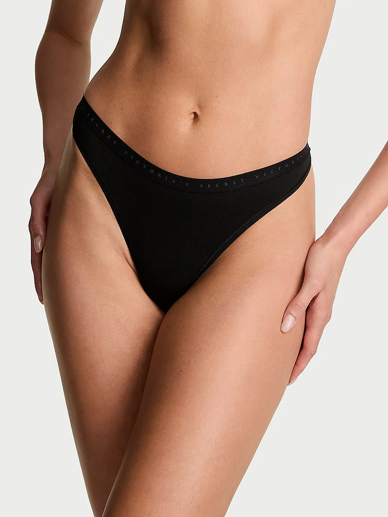 Stretch Cotton High-Leg Scoop Thong Panty