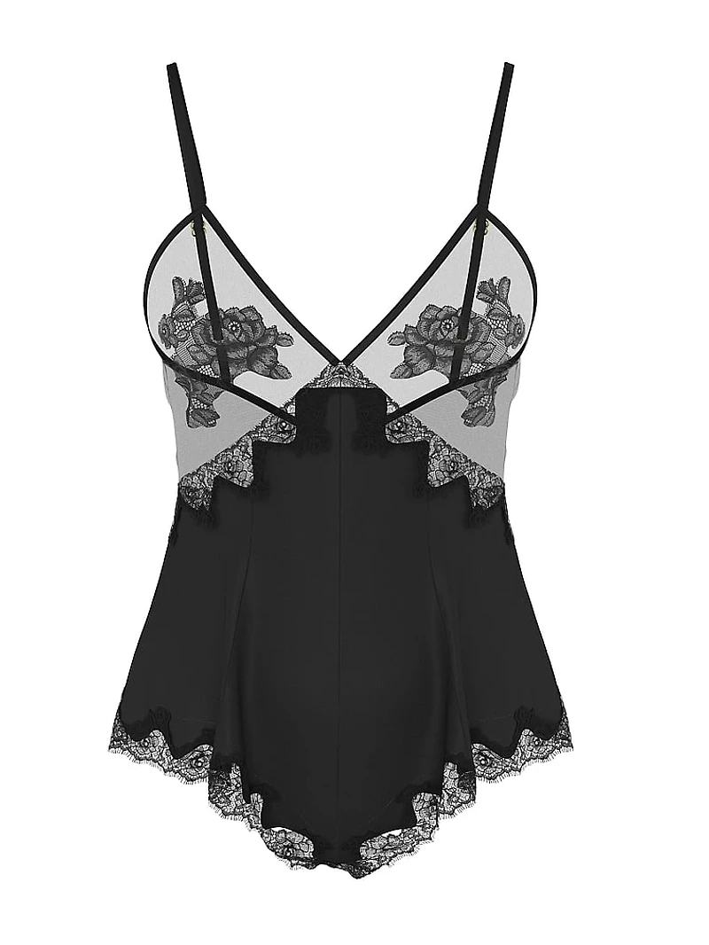 Sheer Rose Satin Romper