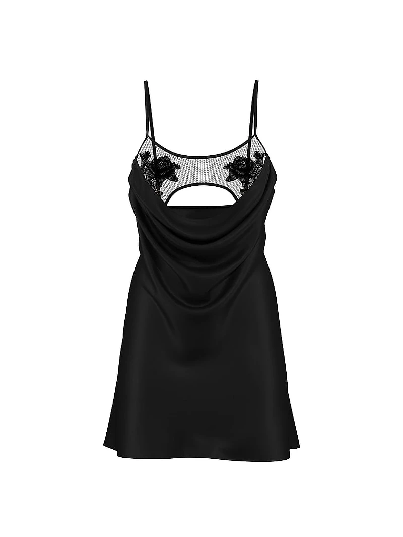 Sheer Rose Satin Draped Mini Slip