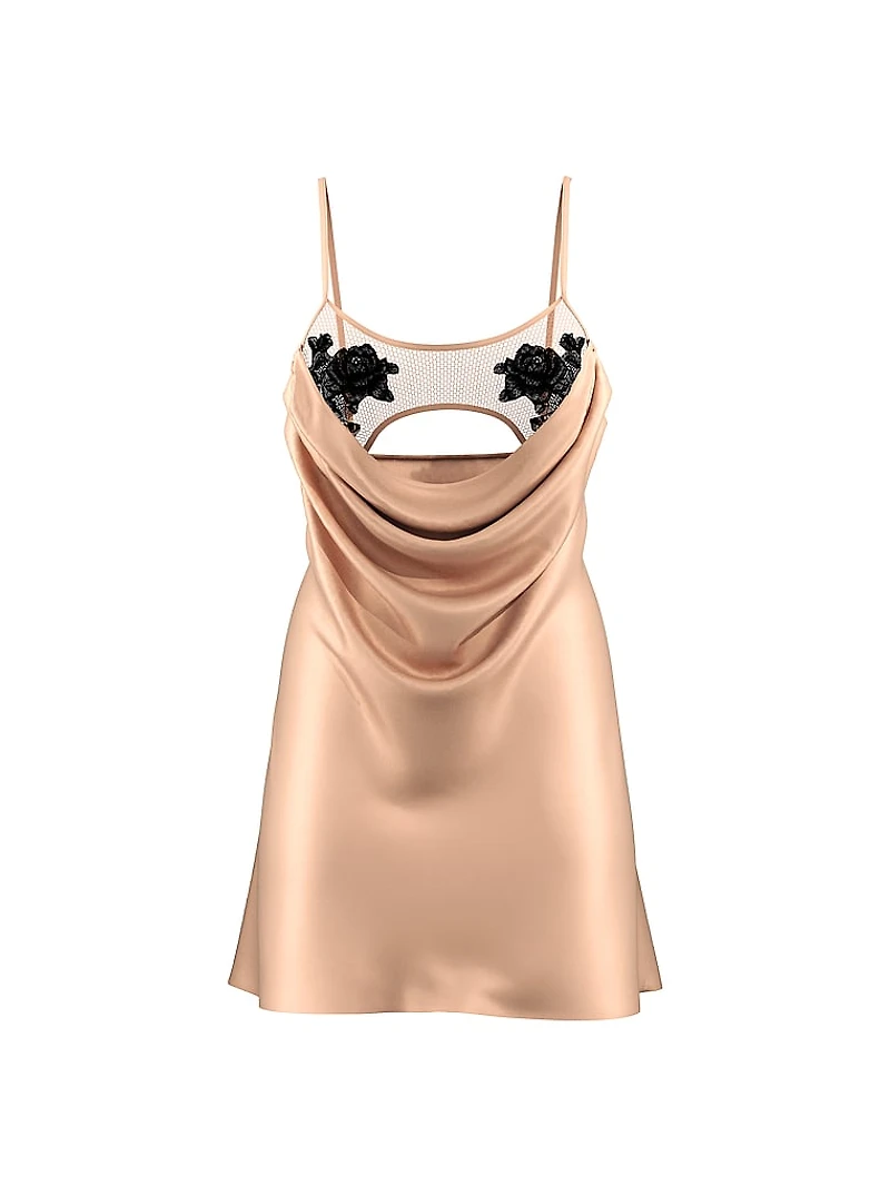 Sheer Rose Satin Draped Mini Slip