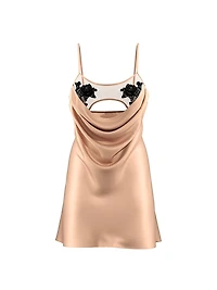 Sheer Rose Satin Draped Mini Slip