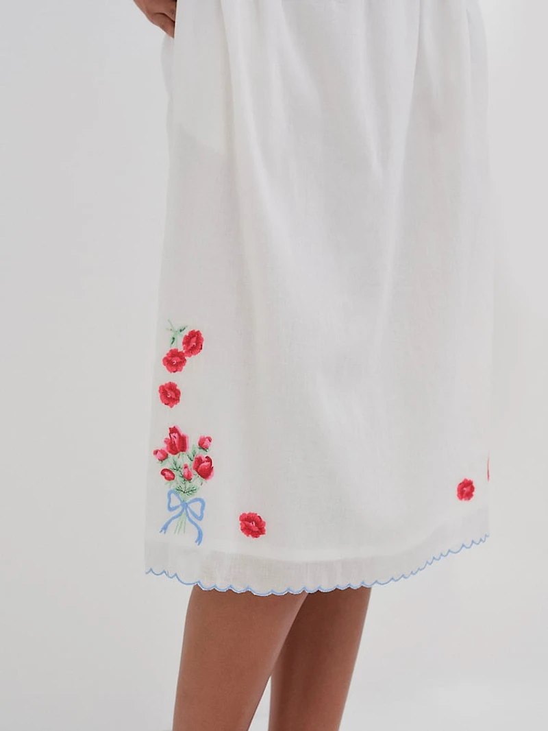Forget Me Not Embroidery Midi Skirt