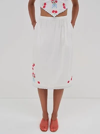 Forget Me Not Embroidery Midi Skirt