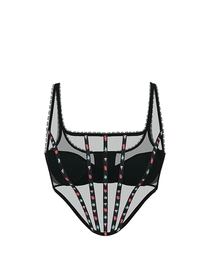Dark Blossom Embroidery Corset Top