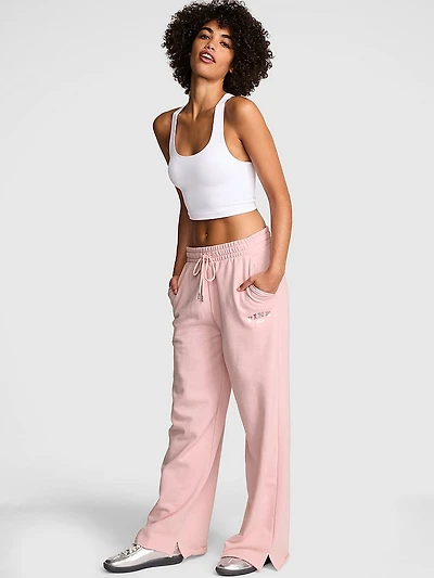 Ivy Fleece Wide-Leg Split-Hem Sweatpants