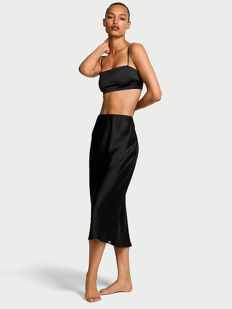 Luxe Satin Crop Bandeau Top & Slip Skirt Set