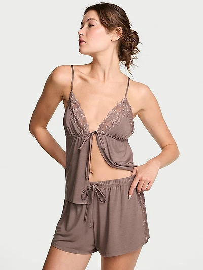 Modal Soft Lace-Trim Flyaway Cami Set