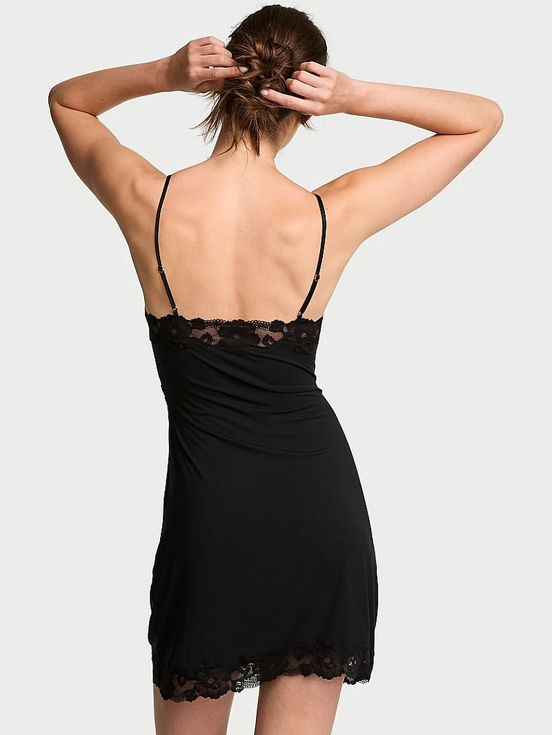 Modal Soft Lace-Trim Mini Slip Dress