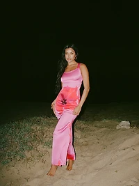 Satin Lace-Up Maxi Dress