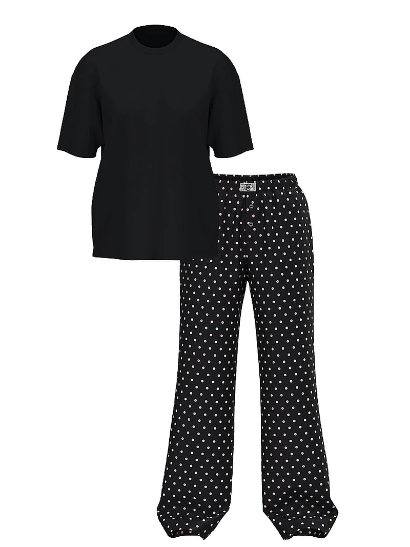 Flannel Short-Sleeve Long Tee-Jama Set