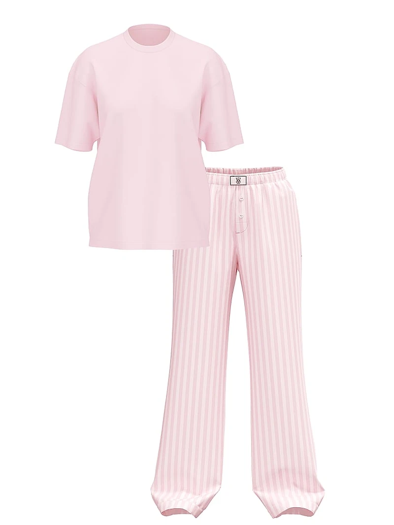 Flannel Short-Sleeve Long Tee-Jama Set