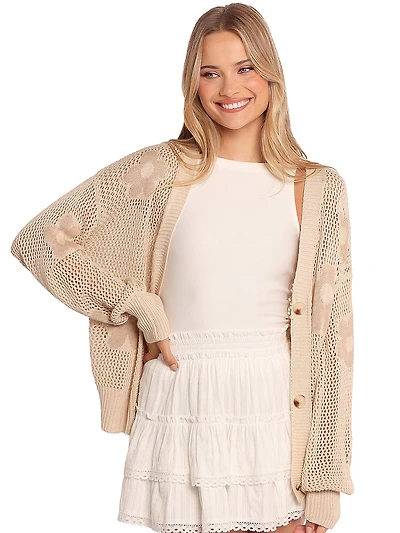 Winslow Open Knit Flower Cardigan