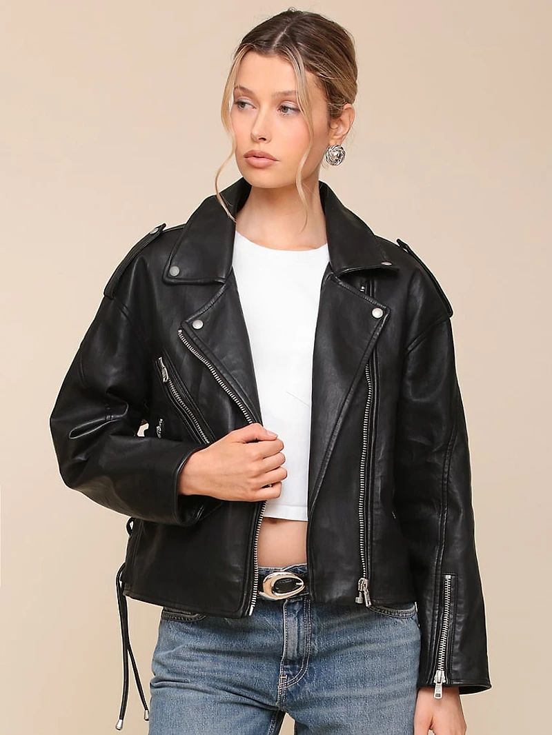 Faux-Ever Leather Lace Up Biker Jacket