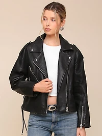 Faux-Ever Leather Lace Up Biker Jacket