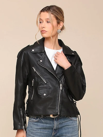 Faux-Ever Leather Lace Up Biker Jacket
