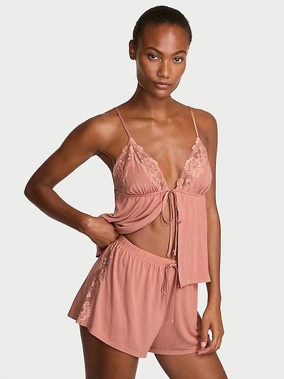 Modal Soft Lace-Trim Flyaway Cami Set