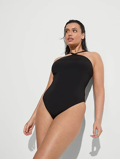 Essential High-Neck Halter One-Piece Swimsuit