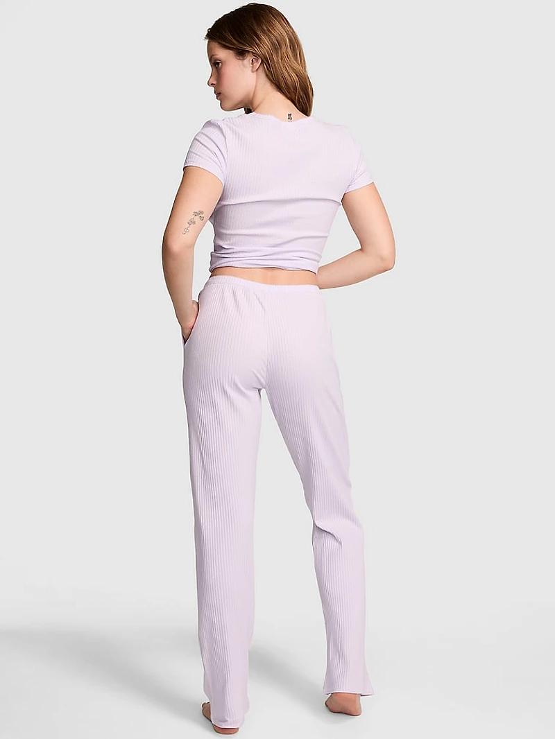Wide-Ribbed Long Pajama Set