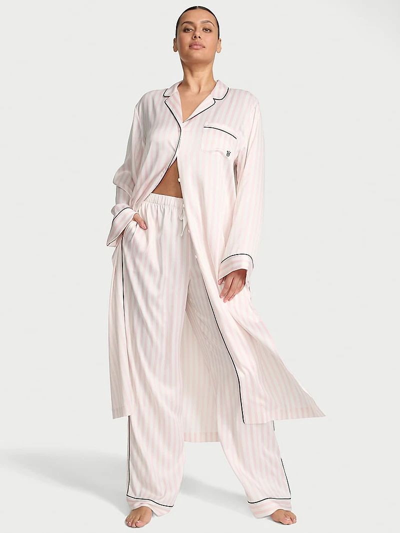 Glazed Satin Long Flyaway Tunic Pajama Set