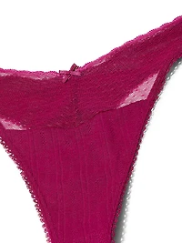 Body by Victoria Stretch Cotton Lace-Trim High-Leg Scoop Thong Panty