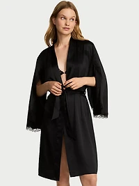 Satin Rose Lace-Trim Midi Robe