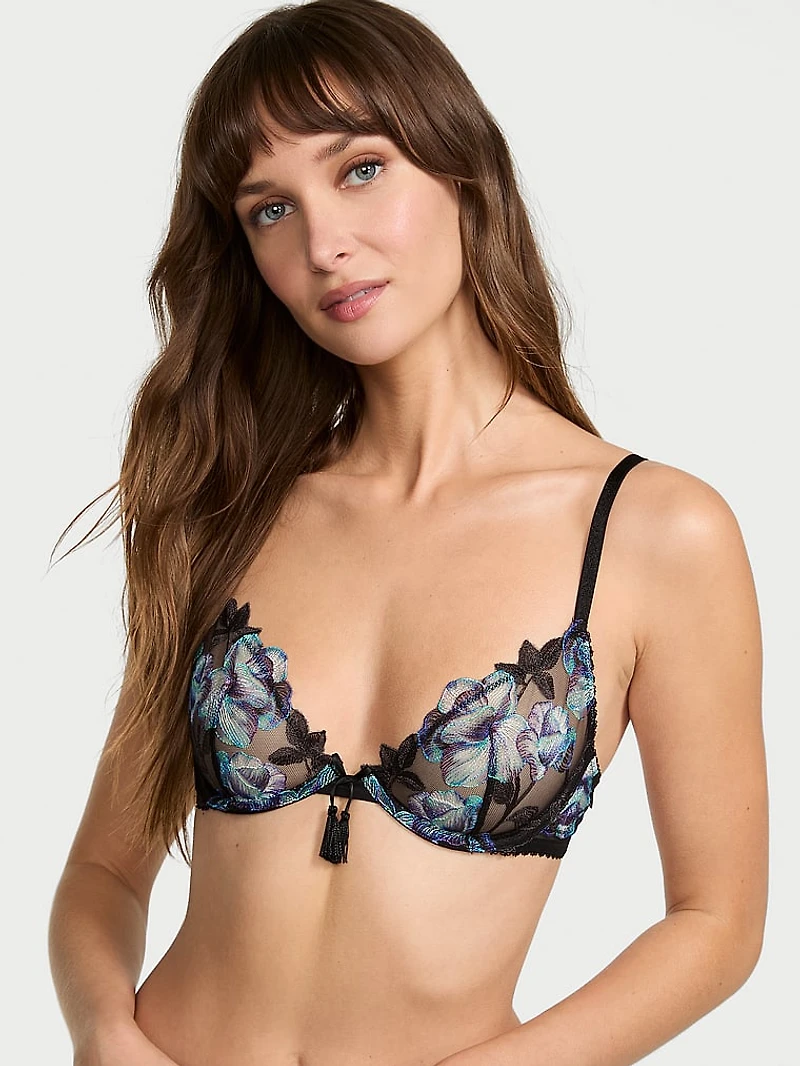 Geo Daisy Lace Unlined Low-Cut Demi Bra
