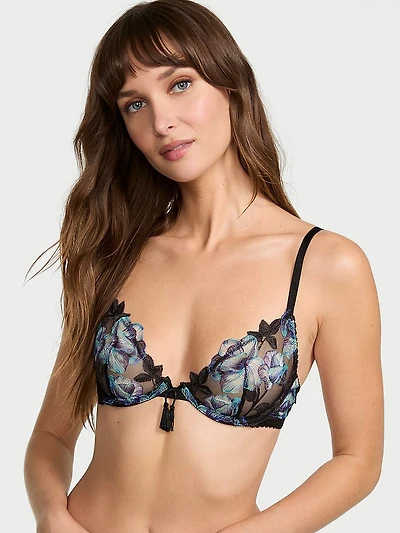 Ziggy Glam Floral Embroidery Unlined Demi Bra