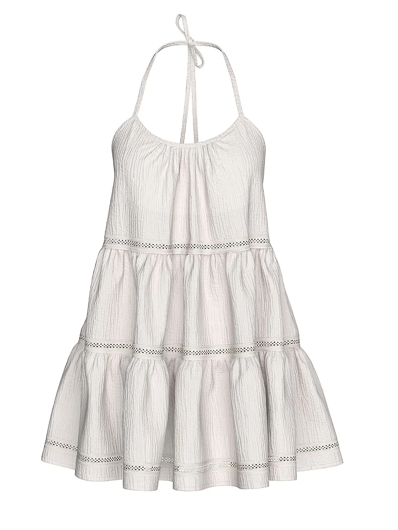 Beachwear Cotton Gauze Halter Tiered Mini Dress