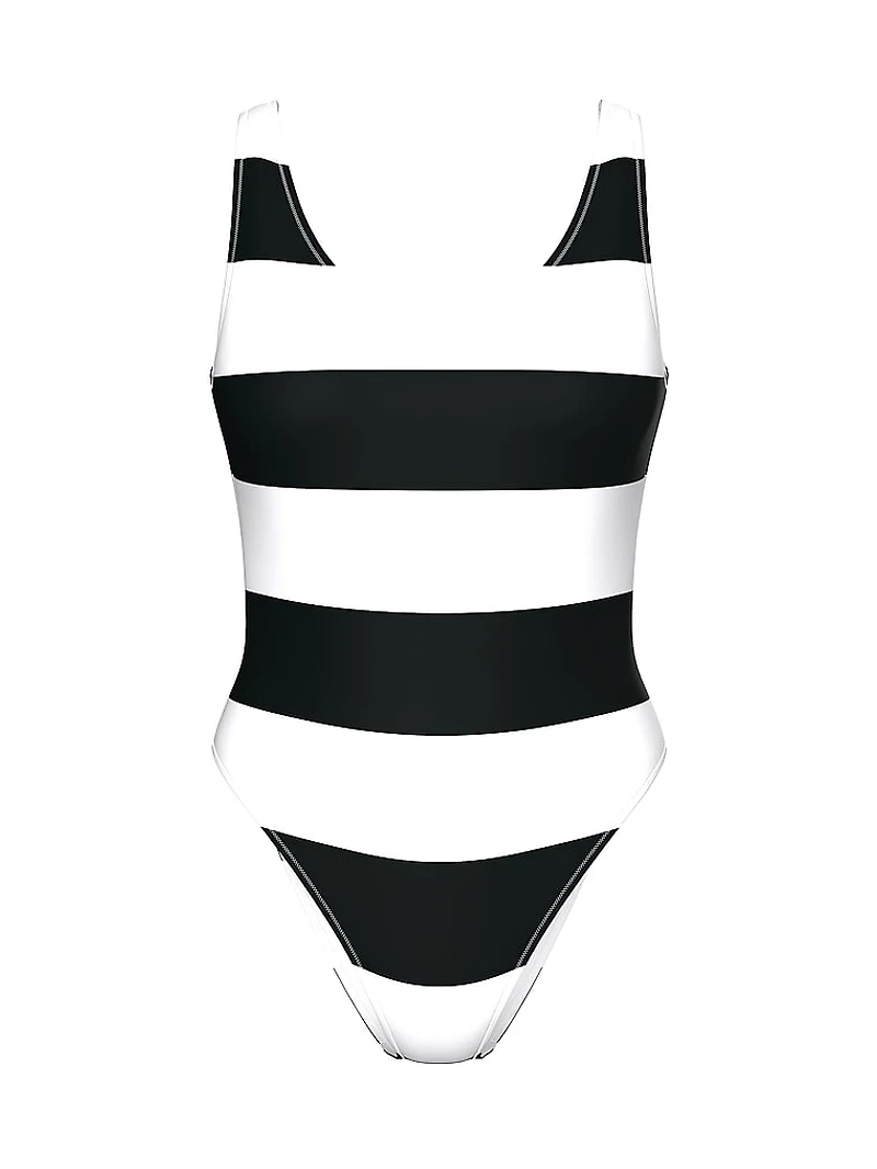 Graphic Stripe Scuba Plunge One-Piece Swimsuit