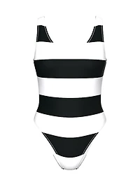 Graphic Stripe Scuba Plunge One-Piece Swimsuit