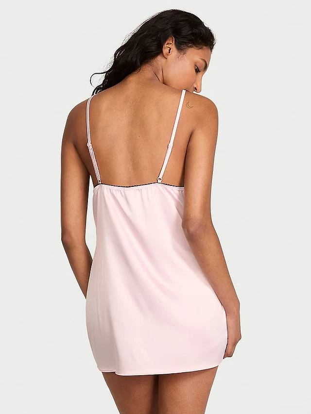tease satin lace trim mini slip dress Victoria's Secret Satin Lace-Trim Mini Slip Dress