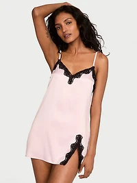Tease Satin Lace-Trim Mini Slip Dress
