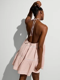 Beachwear Cotton Gauze Halter Tiered Mini Dress