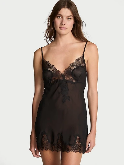 Rose Lace & Chiffon Mini Slip Dress