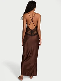 Satin Rose Lace Long Slip Dress