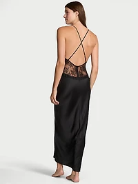 Satin Rose Lace Long Slip Dress