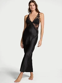 Satin Rose Lace Long Slip Dress