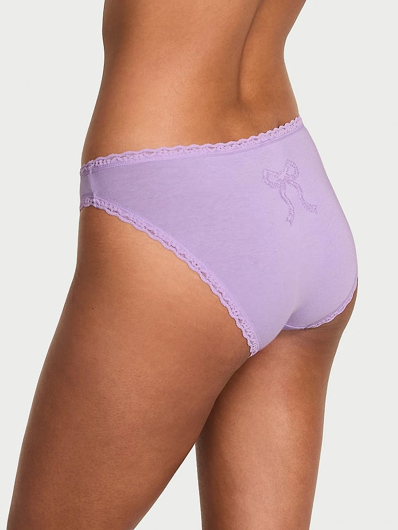 Cotton Pointelle Lace-Trim Bikini Panty
